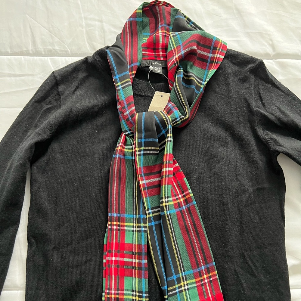 J. Crew Black Sweater with Tartan Bow XXS